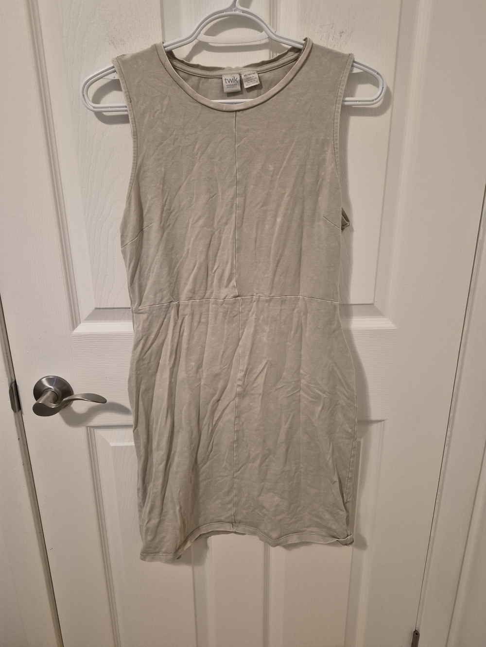 twik Sleeveless Mini Dress in Light Wash Beige